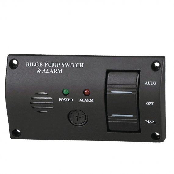 Switch panel for bilge pumps with alarm