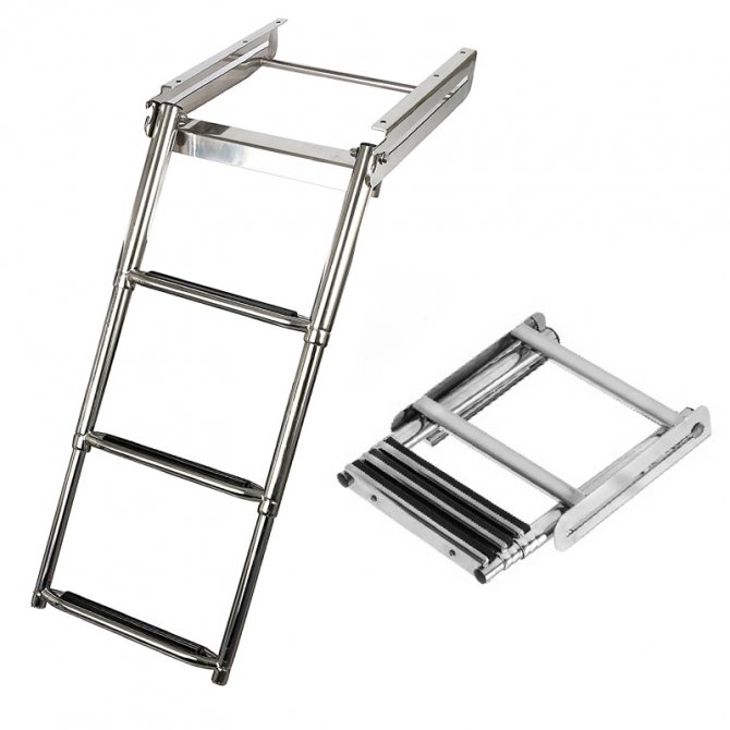 Adjustable boarding ladder with slide inox