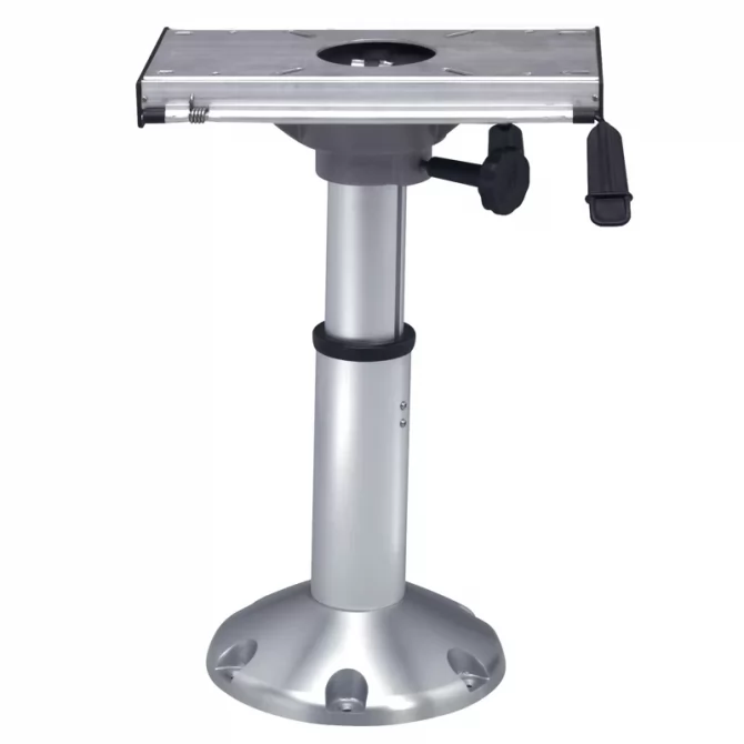 Manual adjustable pedestal with slide swivelling platewith lock