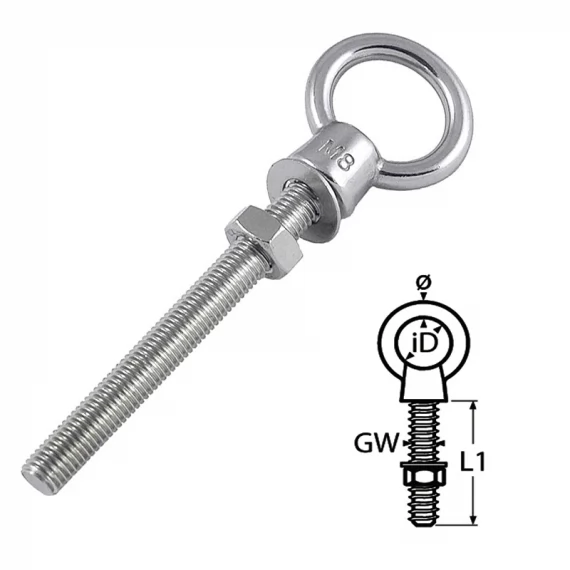 Eye bolt with washer and nut inox