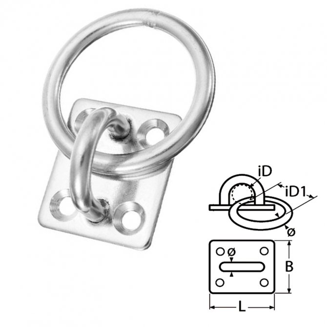 Square pad eye with ring inox