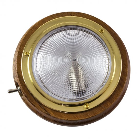 Boat cabin dome light with switch teak-brass