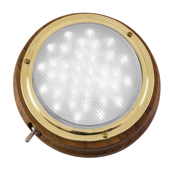 Boat cabin dome LED light with switch teak-brass