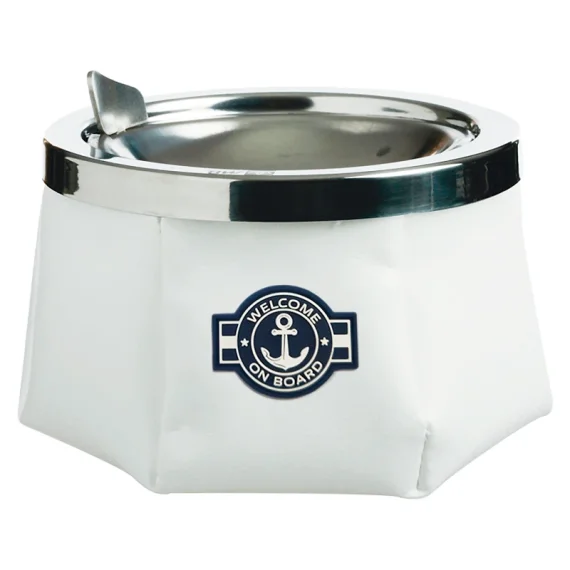 Windproof leather ashtray white with anchor